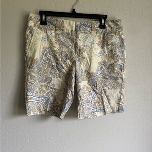 Tommy Hilfiger Cream Blue Paisley Print Cotton Bermuda Shorts Womens 8